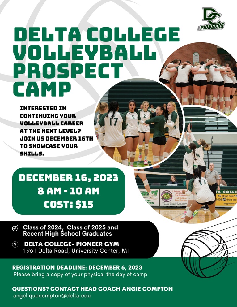 DELTA COLLEGE WOMEN'S VOLLEYBAL HOSTING PROSPECT CAMP ON DECEMBER 16TH
